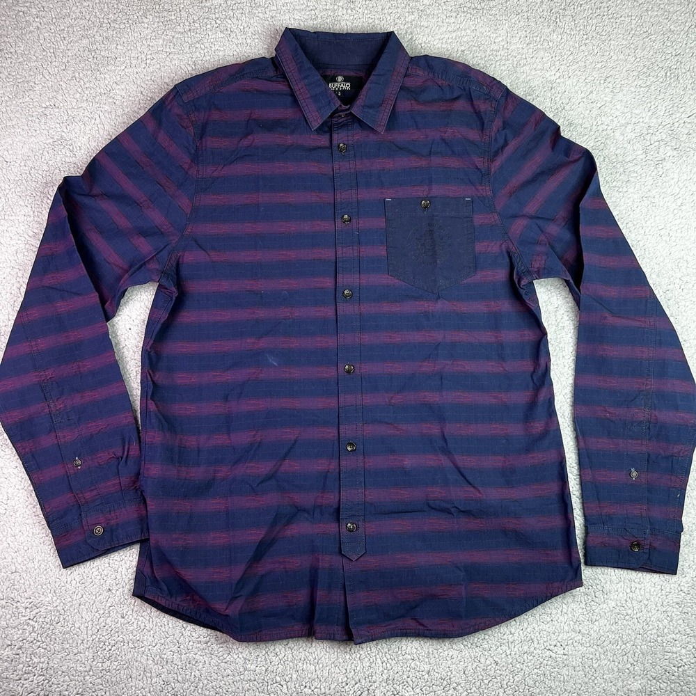 BUFFALO David Bitton Men's SIVILT  Indigo Striped Long Sleeve Shirt Purple